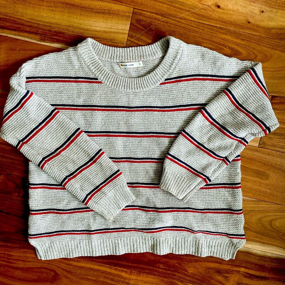 By Marine Layer, gently worn, lightweight red & blue stripes pullover sweater